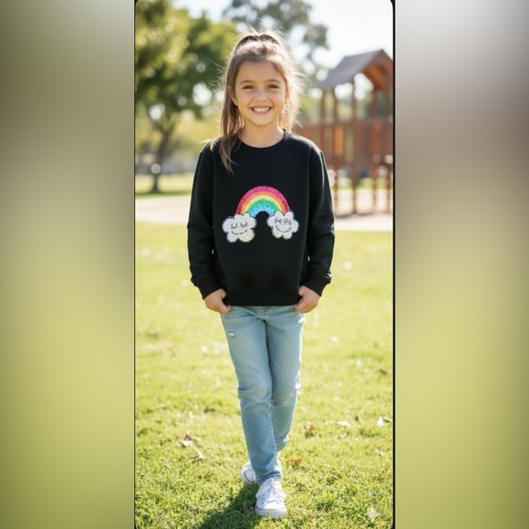 Lola + The Boys Other - Lola + The Boys Black Sweatshirt with Vibrant Rainbow